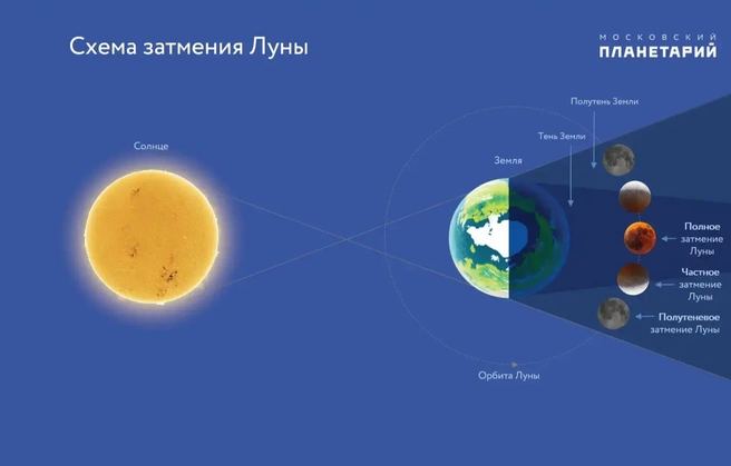 Как происходит затмение Луны | Источник: Московский планетарий