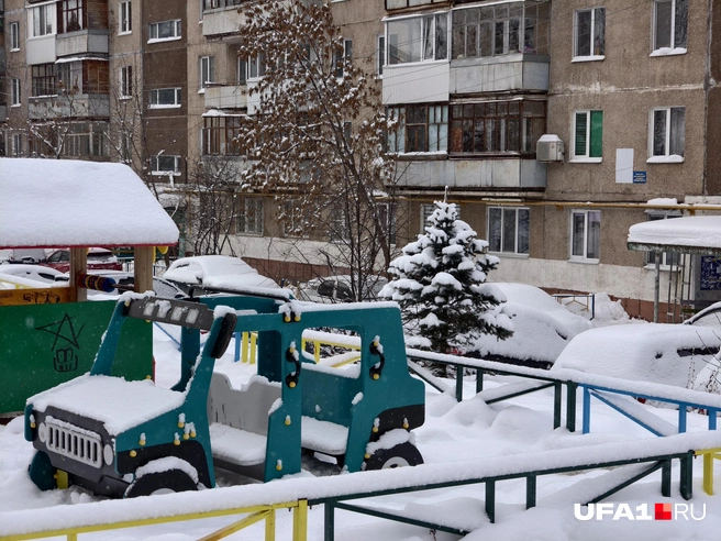 Во дворе по улице Батырской елки поменьше и без украшательств | Источник: Булат Салихов / UFA1.RU