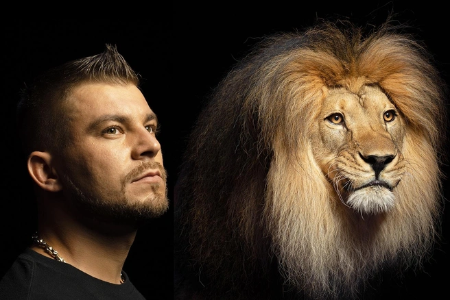 Тот самый лев и его дрессировщик, которых Евгений увидел в рекламе цирка | Источник: Евгений Доманов