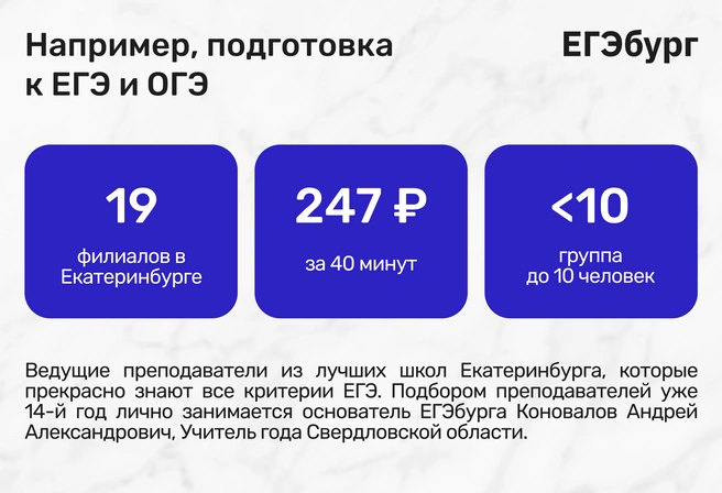 Подготовка от лучших учителей региона теперь доступна практически каждой семье; решают не деньги, а только мотивация и способности ребенка! | Источник: ЕГЭбург