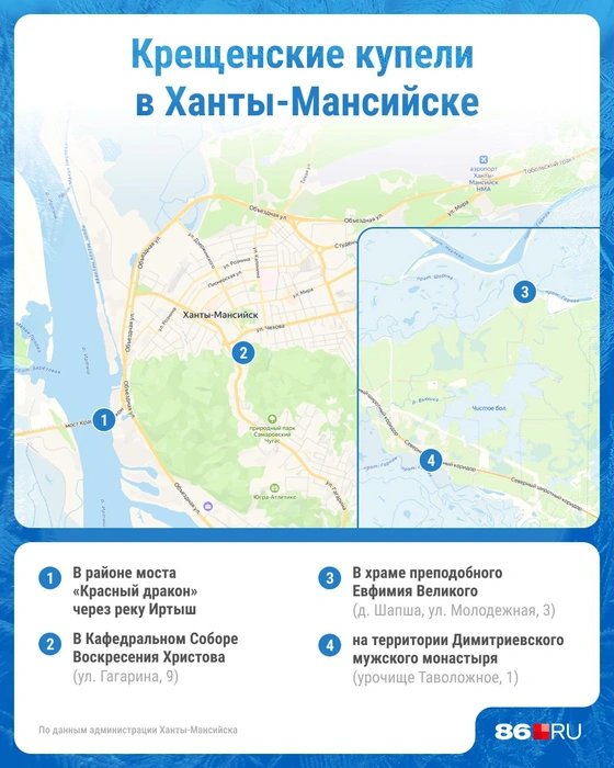 Места для купания в Ханты-Мансийске: адреса купелей | Источник: Юрий Скулыбердин / Городские порталы