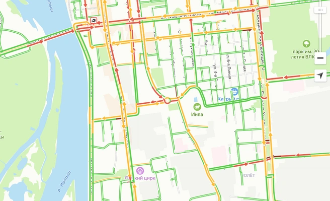 В районах города ситуация получше | Источник: ngs55.ru/maps-traffic/