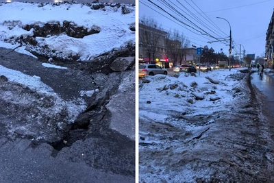 На улице Титова огородили провалившийся тротуар — восстановление назначено