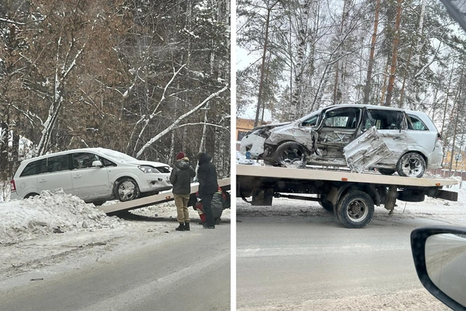 Один из автомобилей после столкновения вылетел с дороги | Источник: читатель НГС