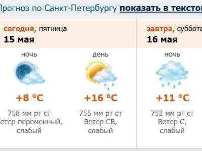 Скриншот прогноза с сайта метеослужбы