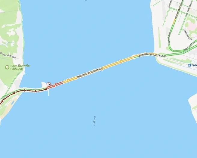 Движение затруднено в сторону Заволжья | Источник: yandex.ru/maps