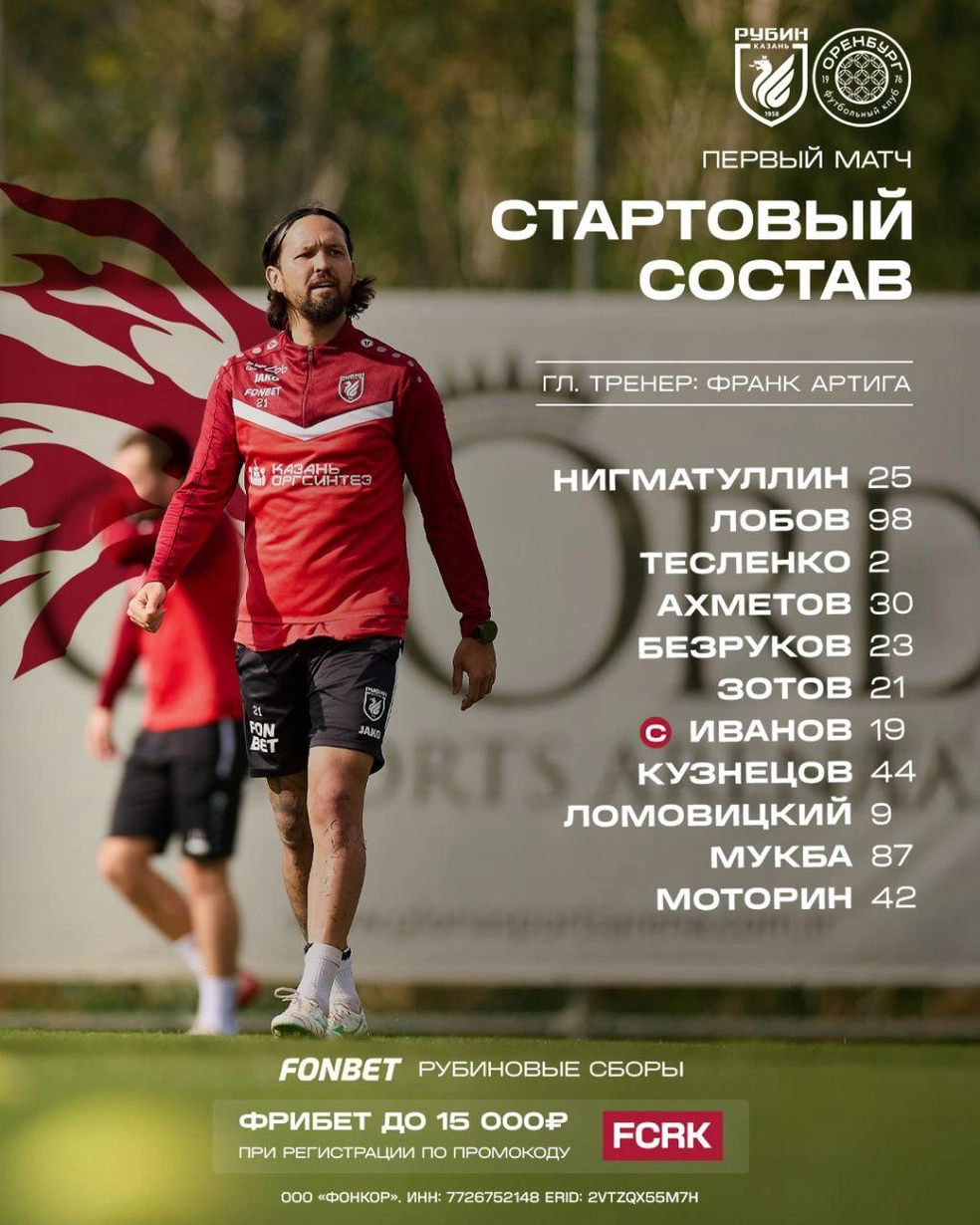 Состав «Рубина» на первый матч | Источник: ФК «Рубин» / t.me