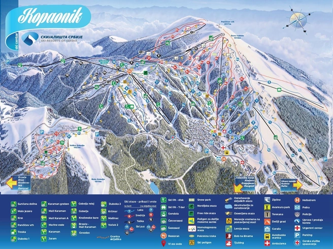 Схема трасс горнолыжного курорта Копаоник | Источник: Kopaonik / eng.infokop.net/mobile/skiinfo.php
