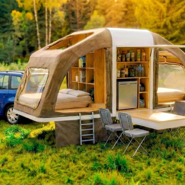 Двухкомнатная палатка с кухней: взгляните на оригинальный проект автоприцепа, который превращается в походное жилье