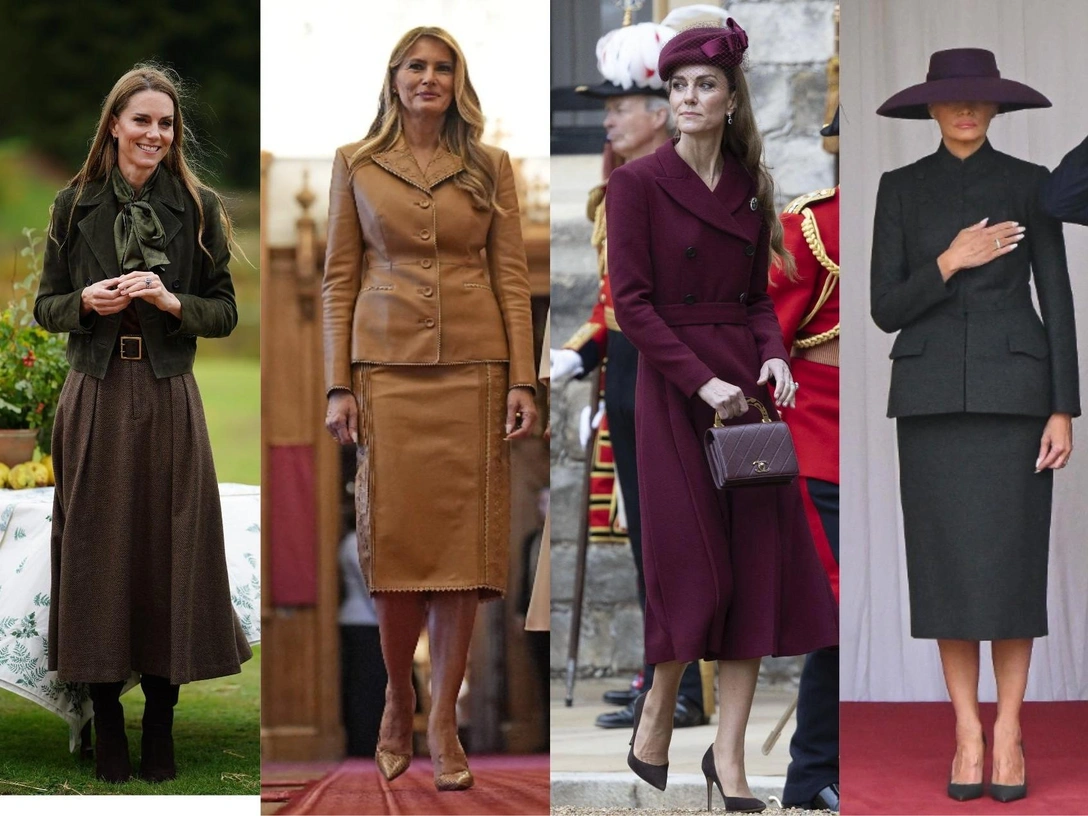 Две королевы: все образы Кейт Миддлтон и Мелании Трамп во время визита в Великобританию | marieclaire.ru