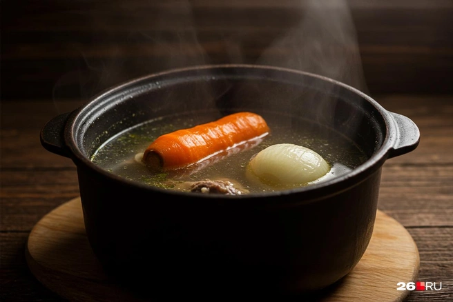 Мясо с овощами в кастрюле, вода должна покрывать их полностью | Источник: Полина Авдошина / Городские медиа