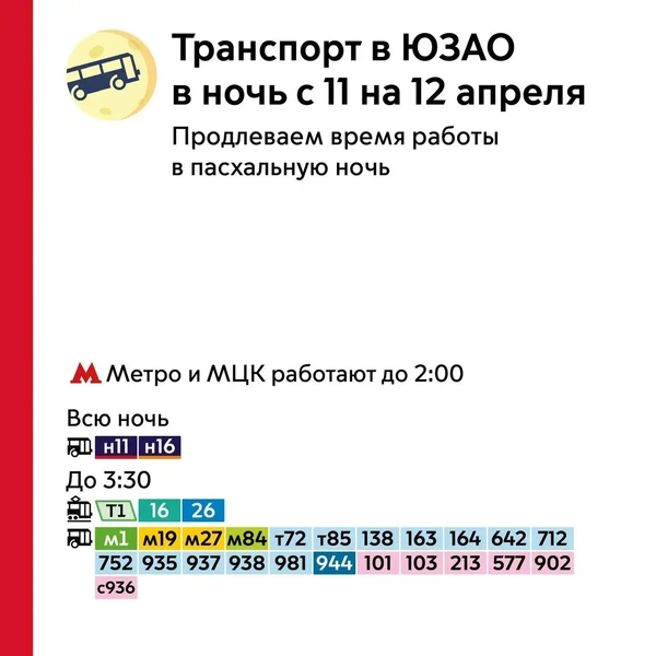 Все маршруты ЮЗАО, работу которых продлят. Листайте галерею для других округов Москвы | Источник: пресс-служба департамента транспорта Москвы