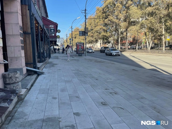 Тёмные пятна — это засохшие лужи на плитке | Источник: Александр Ощепков / NGS.RU