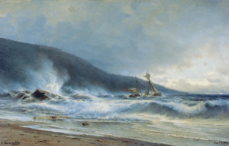 Алексей Петрович Боголюбов. «Прибой у мыса Св. Мартина», 1854. Холст, масло. СИХМ. | Источник: СИХМ