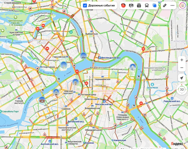 Даже в центре Петербурга уже плотно на дорогах | Источник: «Яндекс.Карты»