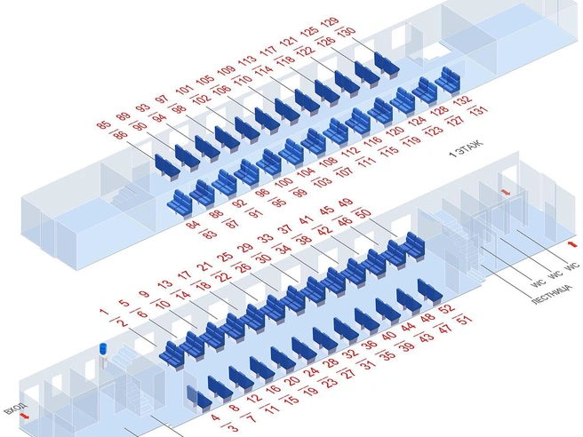 Схема расположения мест в сидячем вагоне | Источник: РЖД