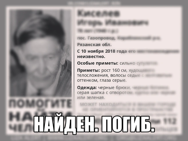 Пропавший в Рязанской области пенсионер найден мертвым | ya62.ru