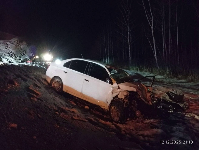 Одна из иномарок съехала в кювет | Источник: ГИБДД по Тюменской области