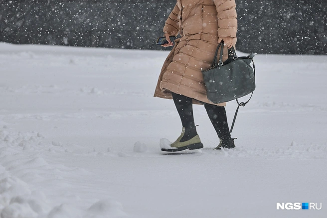 Тем, кто обулся не по погоде, очень трудно преодолевать сугробы | Источник: Александр Ощепков / NGS.RU