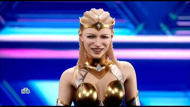 Афродита и артистка, которая ей управляла, оказались внешне очень похожи | Источник: кадр из шоу «Аватар» (12+), НТВ, 2025 год