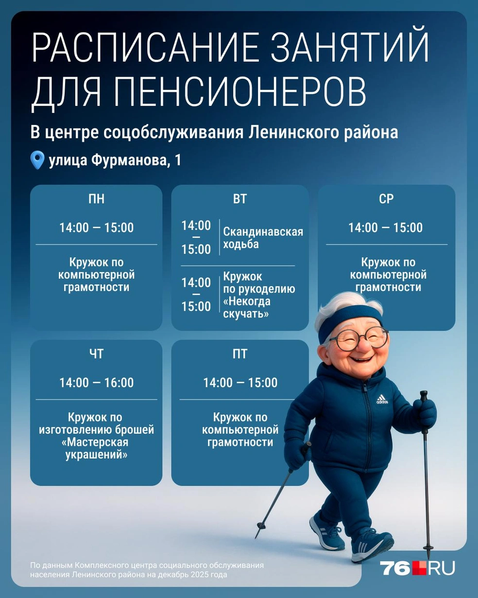 Расписание занятий в центре соцобслуживания Ленинского района | Источник: Серафима Пантыкина / Городские медиа