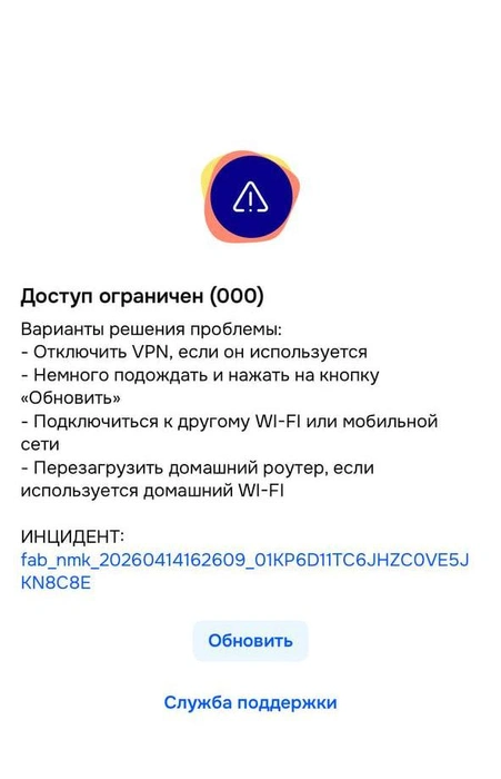 При включенном VPN нельзя зайти в приложение OZON | Источник: Ozon