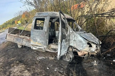 Газель сгорела после столкновения с КамАЗом