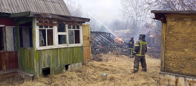 Пожарные работали до поздней ночи и остались дежурить в садоводстве до утра | Источник: Николай Дружинин / t.me
