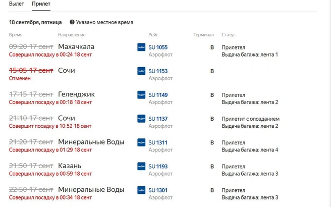 В Шереметьево пассажирам тоже приходится ждать | Источник: «Яндекс. Расписания»
