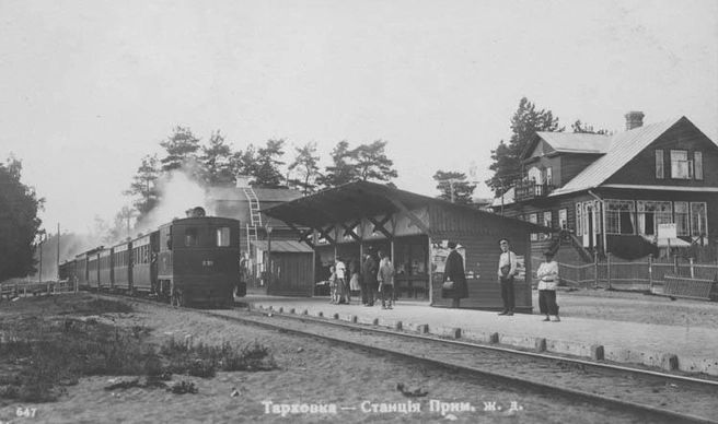 Прибытие поезда на станцию Тарховка. Фото после 1904 г. | Источник: wikipedia.org/