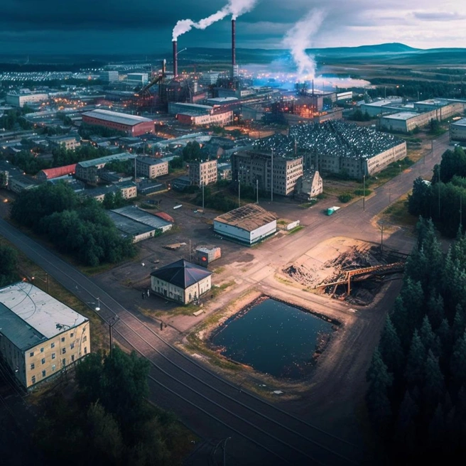 А тут уже целый завод в центре города, где активно кипит работа | Источник: MidJourney