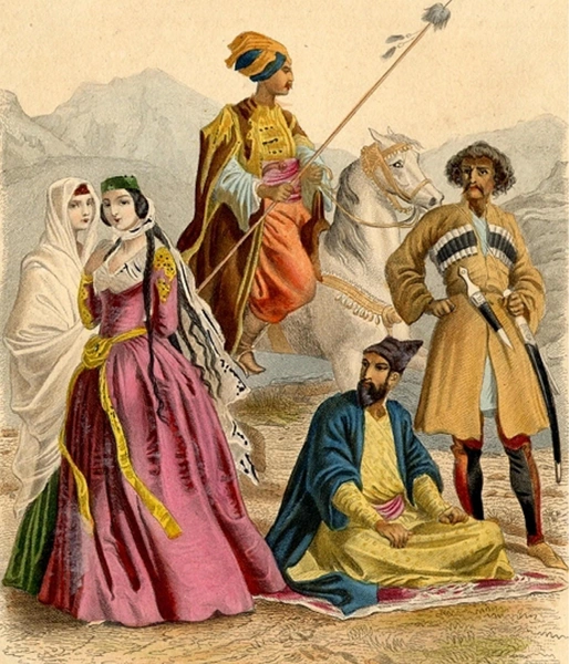 Женщины Тифлиса: курдская всадница, персиянка, черкешенка. Худ. Анри Феликс Эммануэль Филиппото, 1863 г. | Источник: The Picture Art Collection