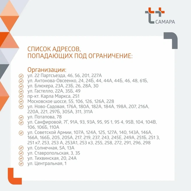 Список организация, попадающих под ограничение | Источник: «Т Плюс» в Самарской области / T.me