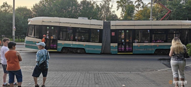 Ретротрамвай «Довлатов» сломался пополам на Среднем проспекте В. О. | Источник: читатель «Фонтанки»