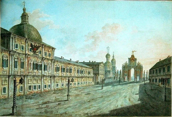 Источник: Запасный дворец на иллюстрации Ф. Алексеева, 1800–1801