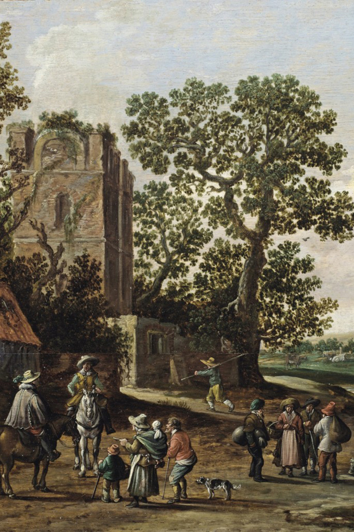 «Речной пейзаж со всадниками и семьей нищих на фоне руин», Ян Йозеф ван Гойен
