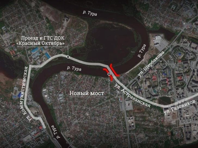 Второй мост через Туру будет автомобильным и соединит Заречную часть Тюмени с районом ДОК. | Источник: Дмитрий Гладышев / Городские медиа