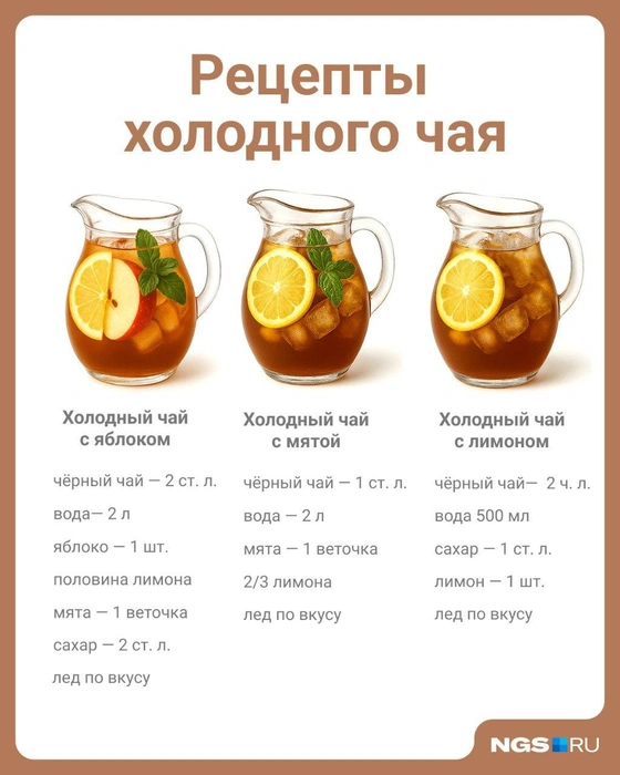 Айс-чай можно приготовить с мятой, с лимоном или с яблоком | Источник: Юрий Орлов / NGS.RU