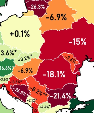 Карта: как изменилось количество жителей стран Европы за последние 30 лет