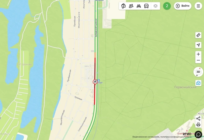 Участок на карте окрасился в темно-бордовый цвет | Источник: 2ГИС