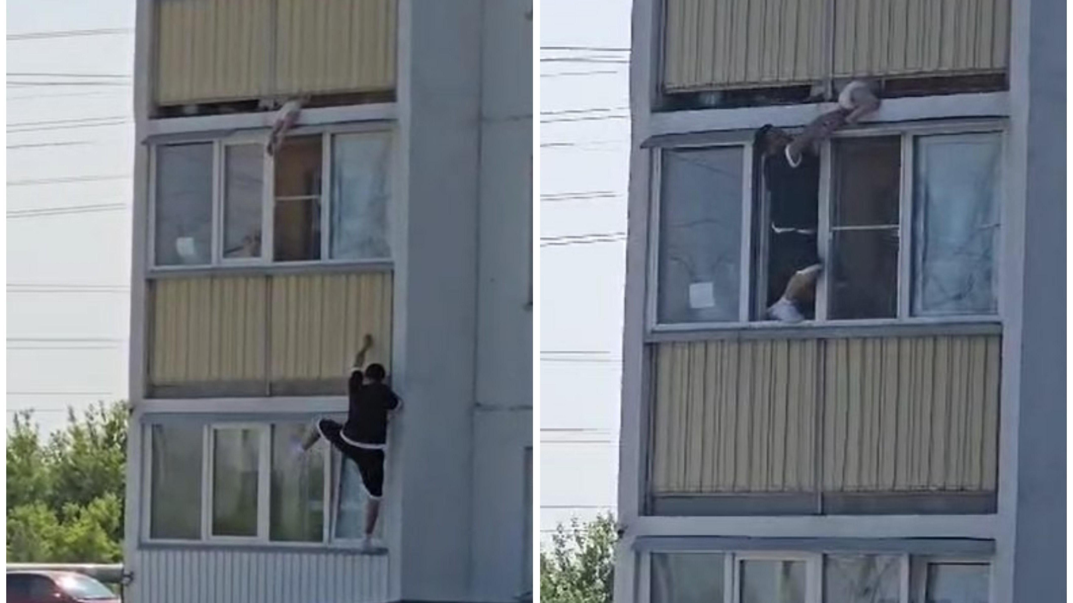 Ребенок чуть не упал с третьего этажа в Новосибирске — видео спасения