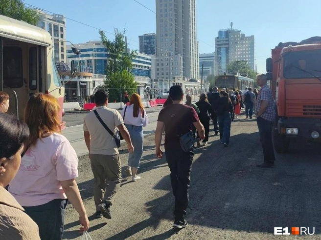 Пассажирам пришлось выйти из вагона и идти пешком | Источник: Читатель E1.RU
