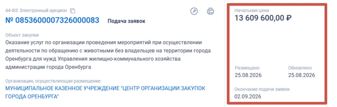 Тендер № 12 | Источник: «Госзакупки»