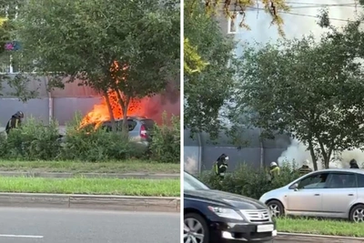 «Смотри, тачка взорвалась»: в Северном Красноярска загорелась Lada