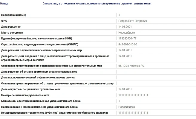 Минюст запустил реестр «лиц, в отношении которых применяются временные ограничительные меры» | Источник: сайт Минюста