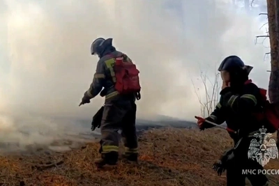 54 спасателя борются с пожарами сухой травы в Чите