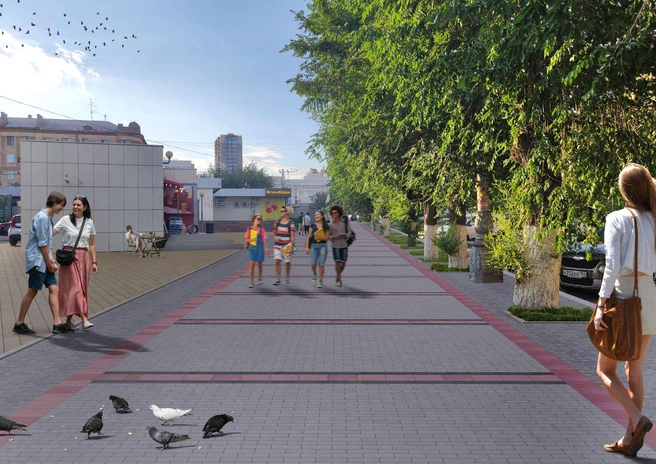 Место, где когда-то был «Ман», в концепции замостили плиткой | Источник: Центр компетенций «Вяз»