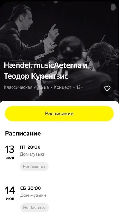 На открытие в расписании не зайти — билеты куплены | Источник: Afisha.yandex.ru