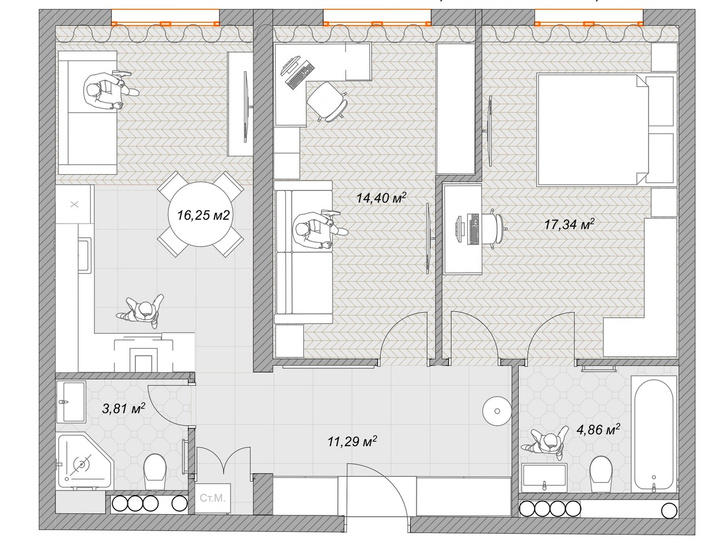 Яркая квартира 68 м² в стиле mid-сеnturу в Москве