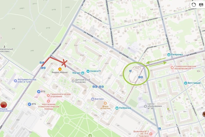 Красным отмечено место, где будут вестись работы | Источник: Управление по транспорту и дорожному хозяйству города Тулы